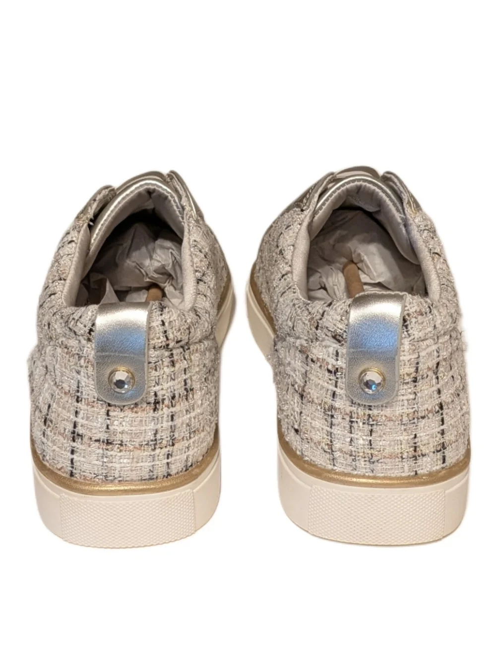 Reaction Kenneth Cole Bonnie Women’s 10 Ecru Metallic Tweed Slip On Sneakers